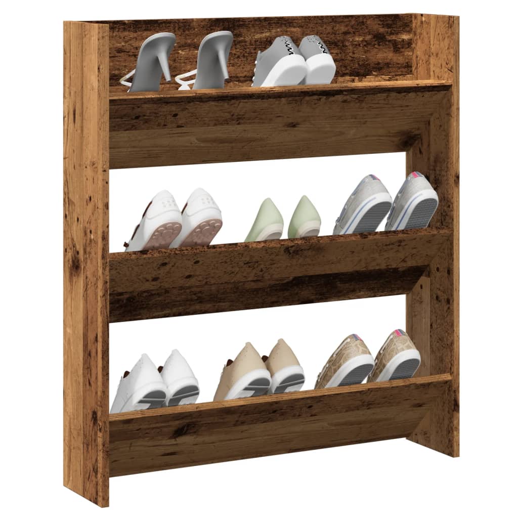 vidaXL Schuhregal Wandmontage Altholz-Optik 80x18x90 cm Holzwerkstoff