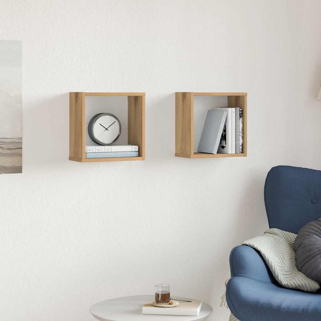 vidaXL Wall Cube Hyllyt 2 kpl käsityöläinen tammi tekninen puu