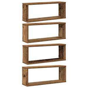 Nástěnné obdélníkové police 4 ks old wood 60x15x23 cm kompozit - obrázek 2
