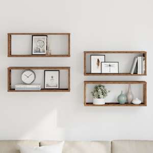 Stenske kockaste police 4 kosi starinski les 60x15x23 cm