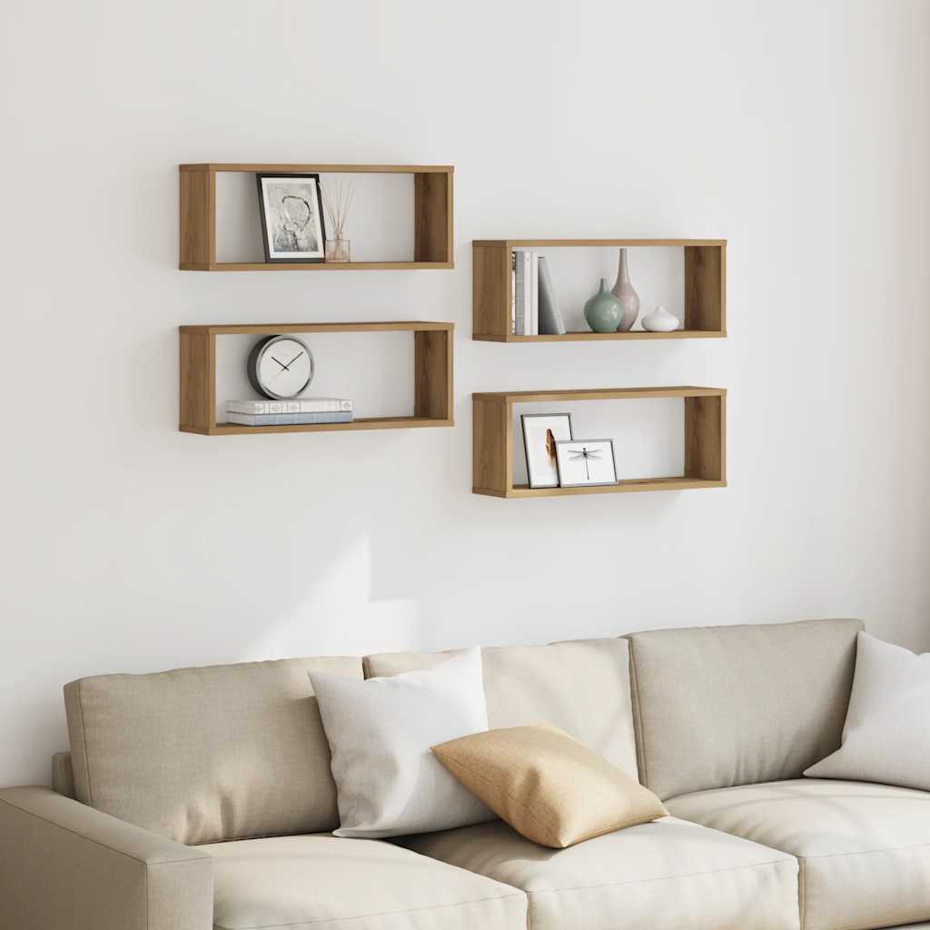 vidaXL Wandschappen kubus 4 st 60x15x23 cm hout artisanaal eiken afbeelding