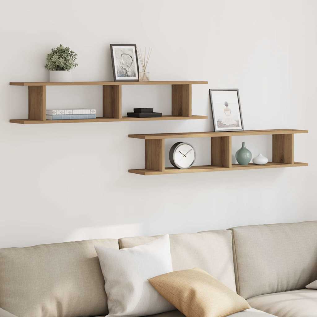 vidaXL Wandschappen 2 st 105x18x20 cm bewerkt hout artisanaal eiken afbeelding