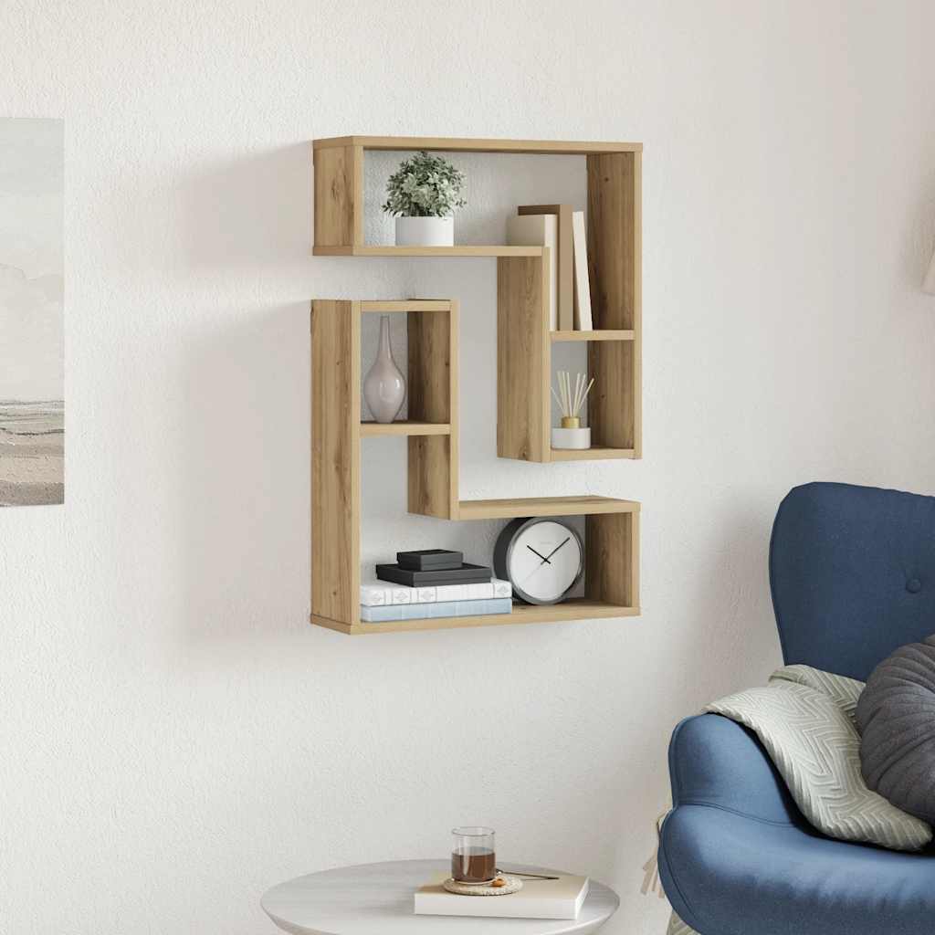 vidaXL 2 db kézműves tölgyszínű szerelt fa fali kockapolc 50x15x50 cm