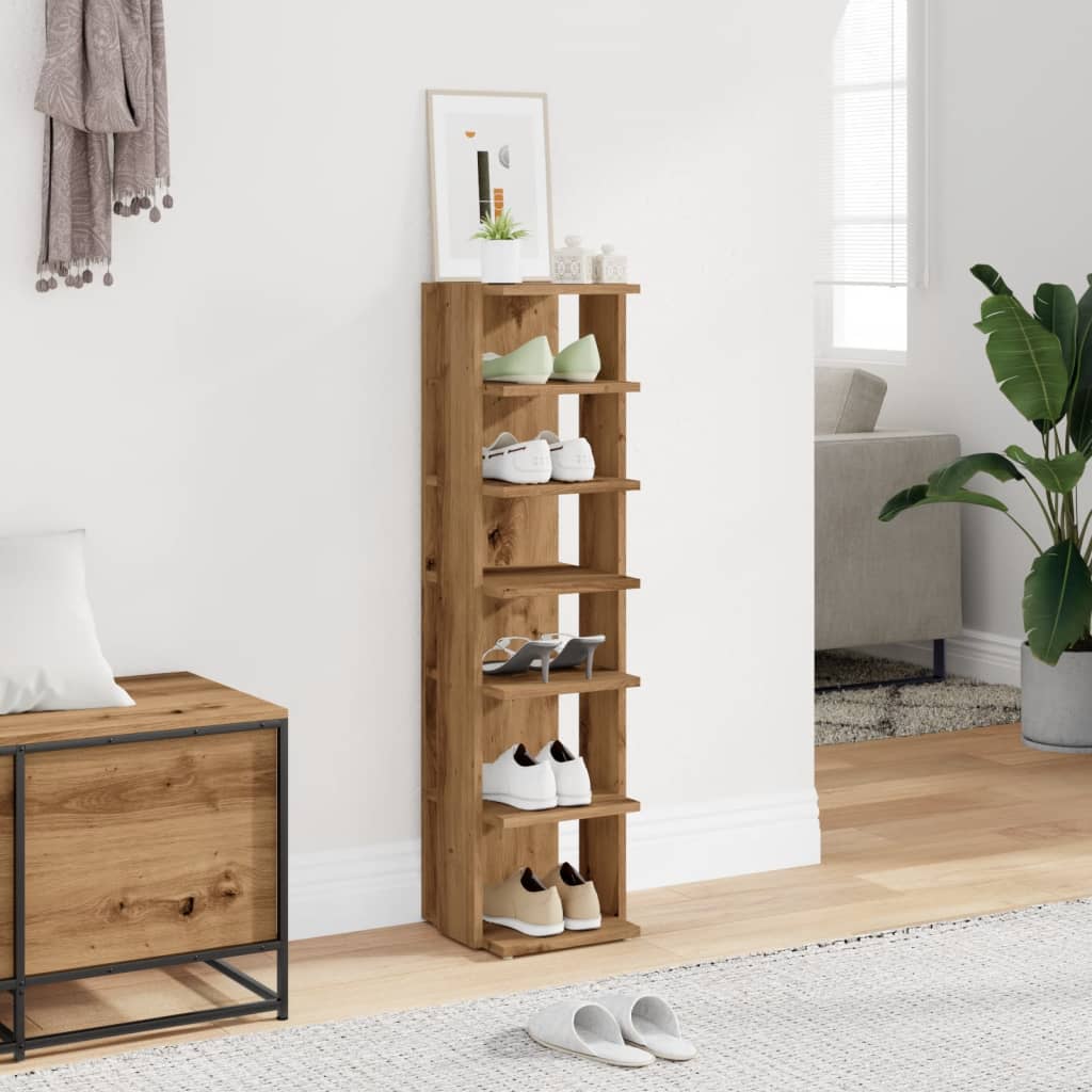 vidaXL Schoenenkast 28x27x102 cm bewerkt hout artisanaal eikenkleurig afbeelding