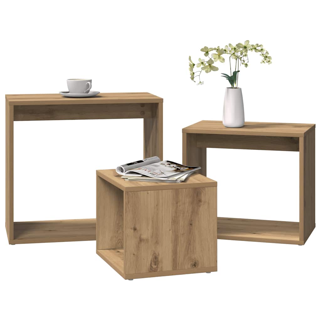 vidaXL Satztische 3 Stk. Artisan-Eiche Holzwerkstoff