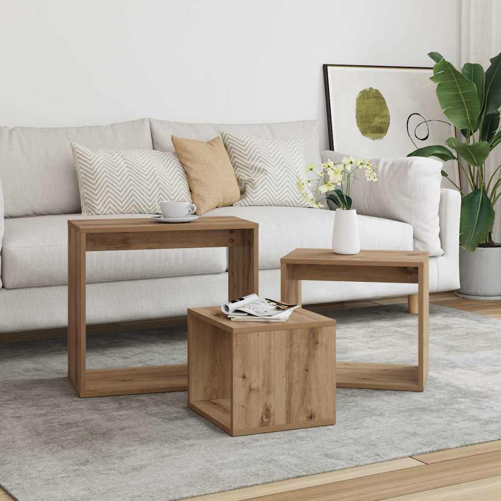 vidaXL Măsuțe stivuibile, 3 buc., stejar artizanal, lemn prelucrat