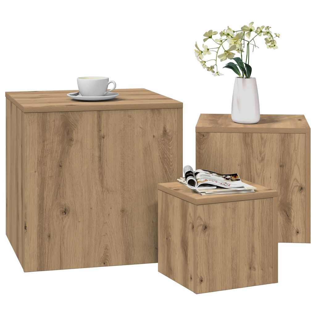 vidaXL Beistelltische 3 Stk. Artisan-Eiche Holzwerkstoff