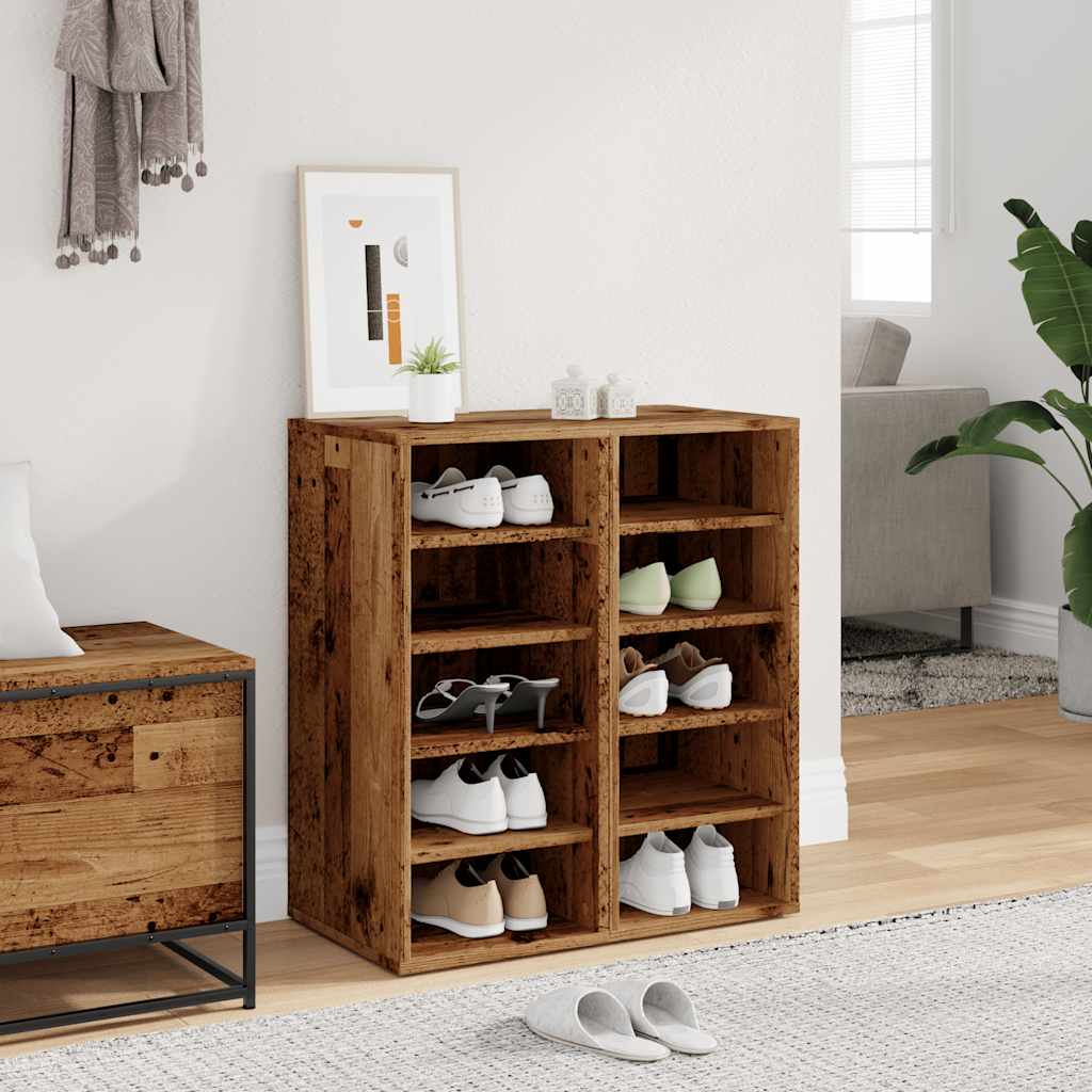 vidaXL Schoenenkasten 2 st 32x35x70 cm bewerkt hout oud houtkleurig afbeelding