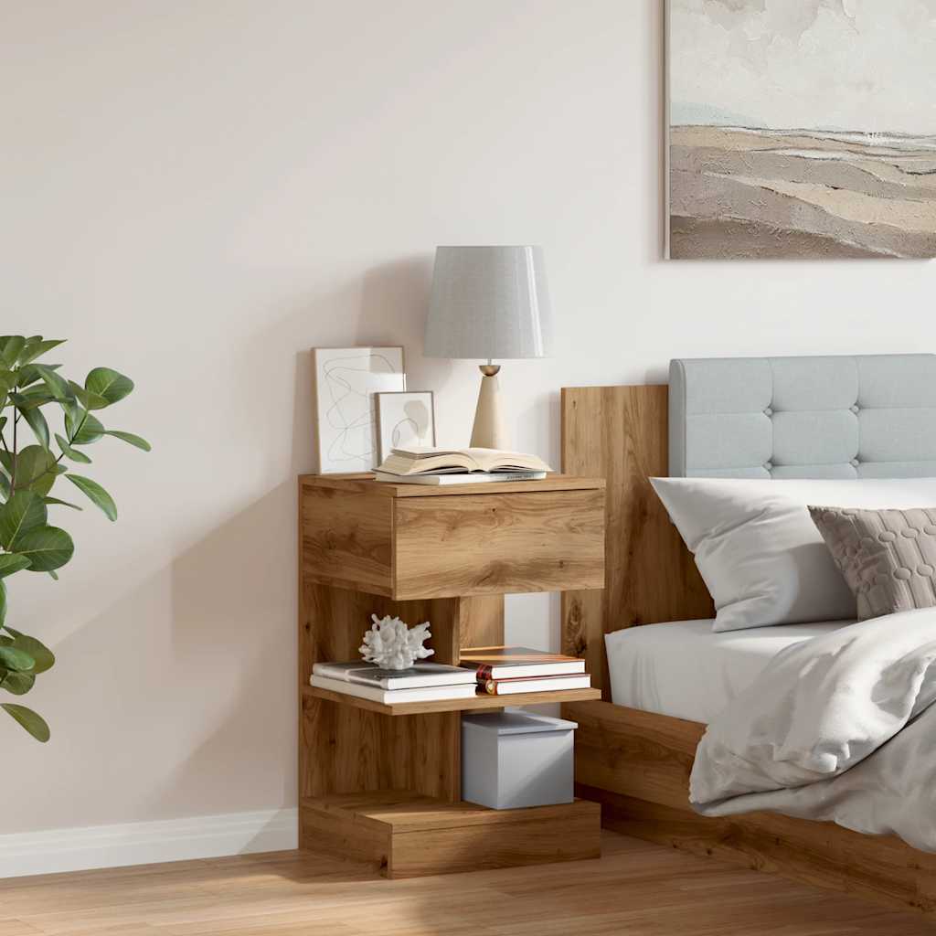 vidaXL Nachtkastje 40x35x65 cm bewerkt hout artisanaal eikenkleur afbeelding