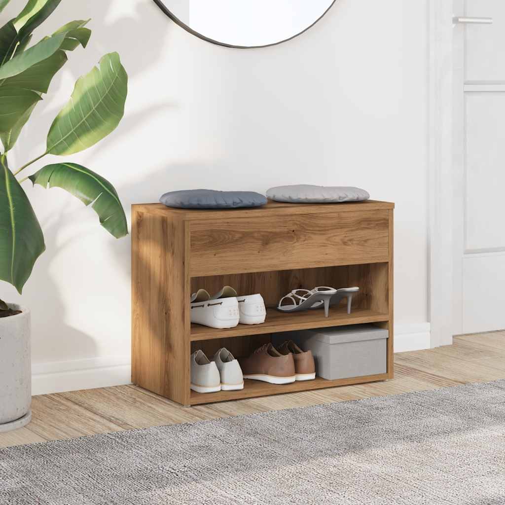 vidaXL Schoenenbankje 60x30x45 cm bewerkt hout artisanaal eikenkleur afbeelding