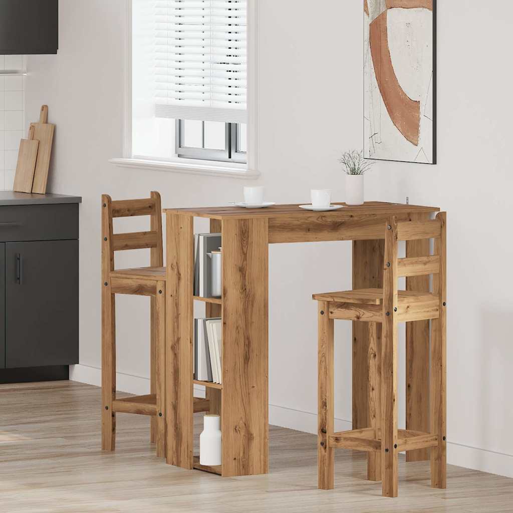 vidaXL kézműves tölgy szerelt fa bárasztal polccal 102x50x103,5 cm