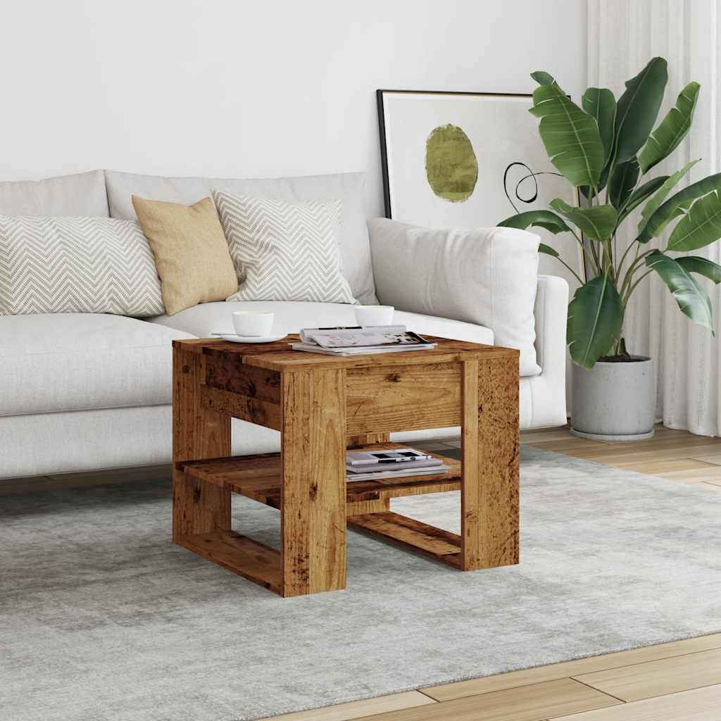 vidaXL Salontafel 55,5x55x45 cm bewerkt hout oud houtkleurig afbeelding