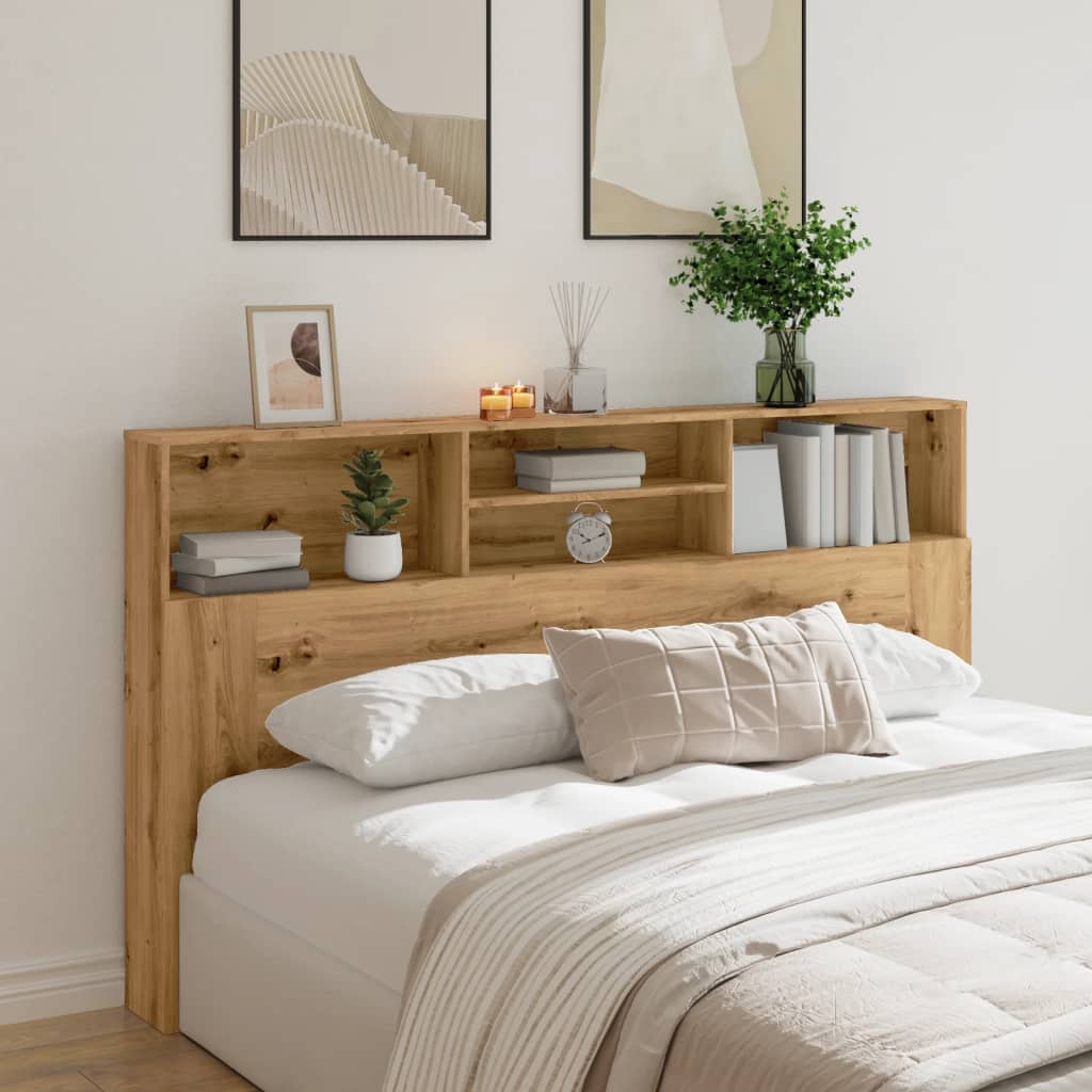 vidaXL Hoofdbordkast 180x19x103,5cm bewerkt hout artisanaal eikenkleur afbeelding