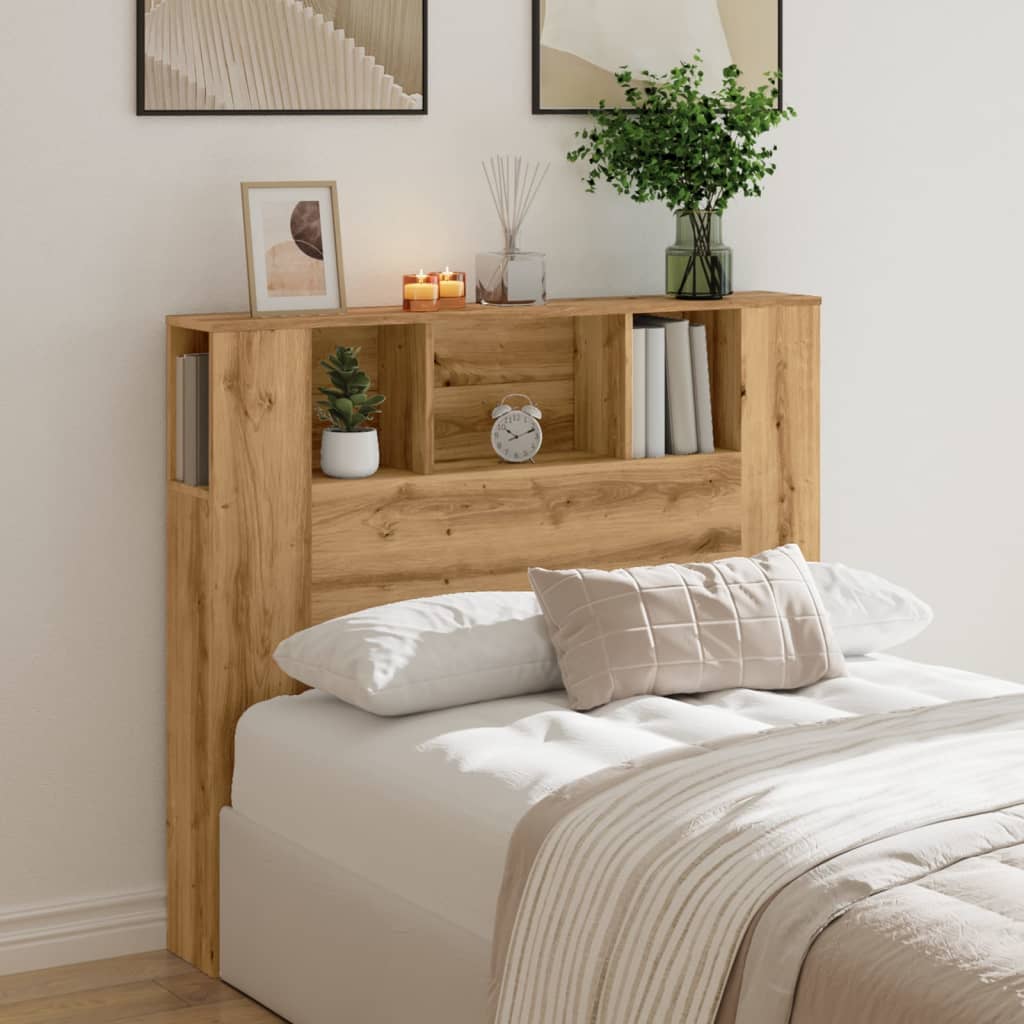 vidaXL kézműves tölgyszínű szerelt fa LED-es fejtámla 120x18,5x103,5cm