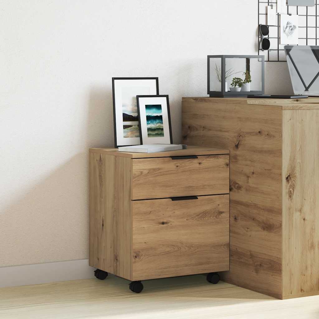 vidaXL Dulap mobil pentru fișiere cu roți Artisan Stejar Lemn