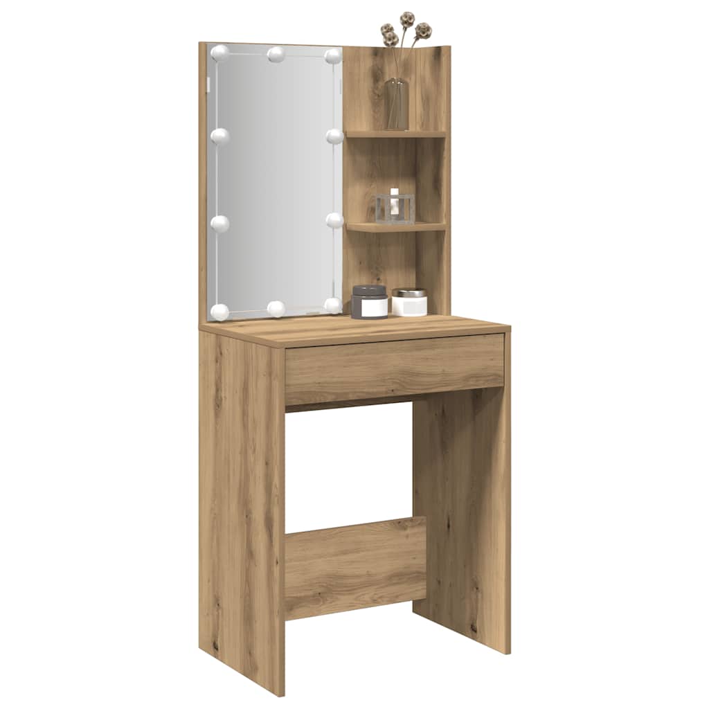 vidaXL Schminktisch mit LED-Leuchten Artisan-Eiche 60x40x140 cm