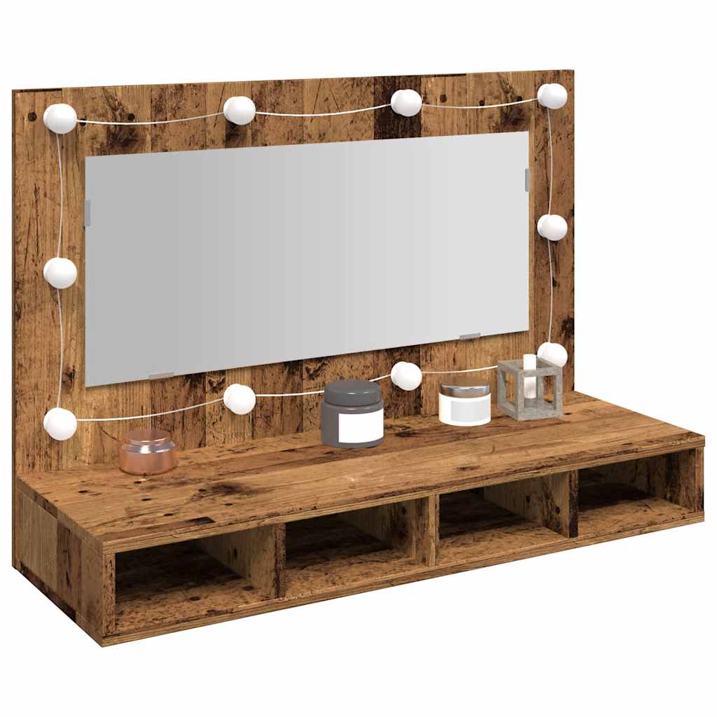 vidaXL Spiegelschrank mit LED Altholz 90x31,5x62 cm