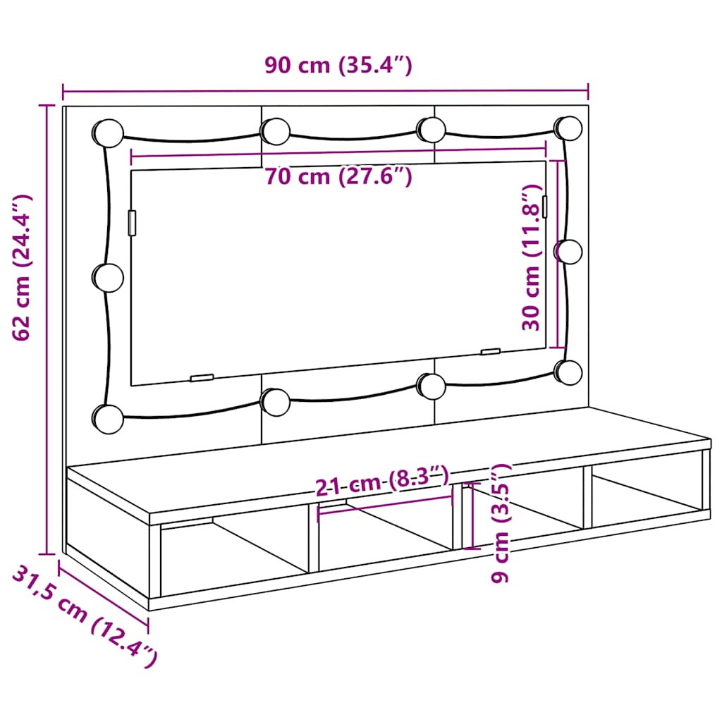 Mueble con Espejo LED Armario Maquillaje Tocador para Dormitorio Madera vidaXL - Imagen 130 de 143