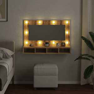 Zrcadlová skříňka s LED světlem, dubová, řemeslná, 90 x 31,5 x 62 cm - obrázek 4