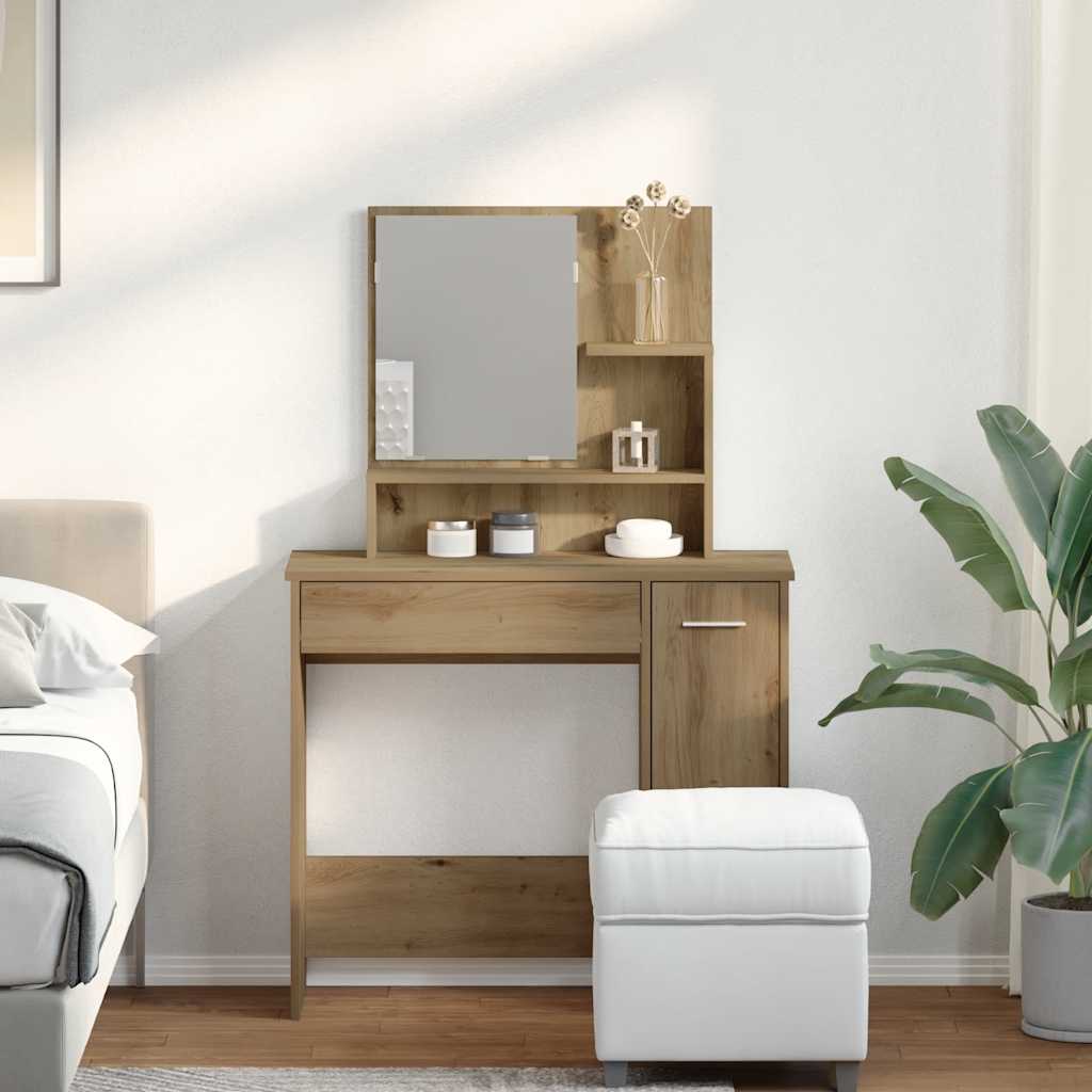 vidaXL Kaptafel met spiegel 86,5x35x136 cm artisanaal eikenkleur afbeelding