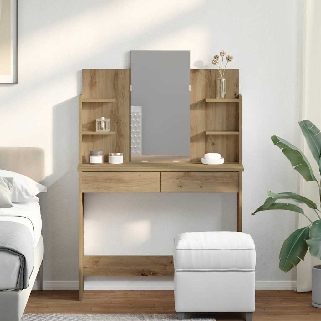 Thumbnail - vidaXL Schminktisch mit Spiegel Artisan-Eiche 96x39x142 cm