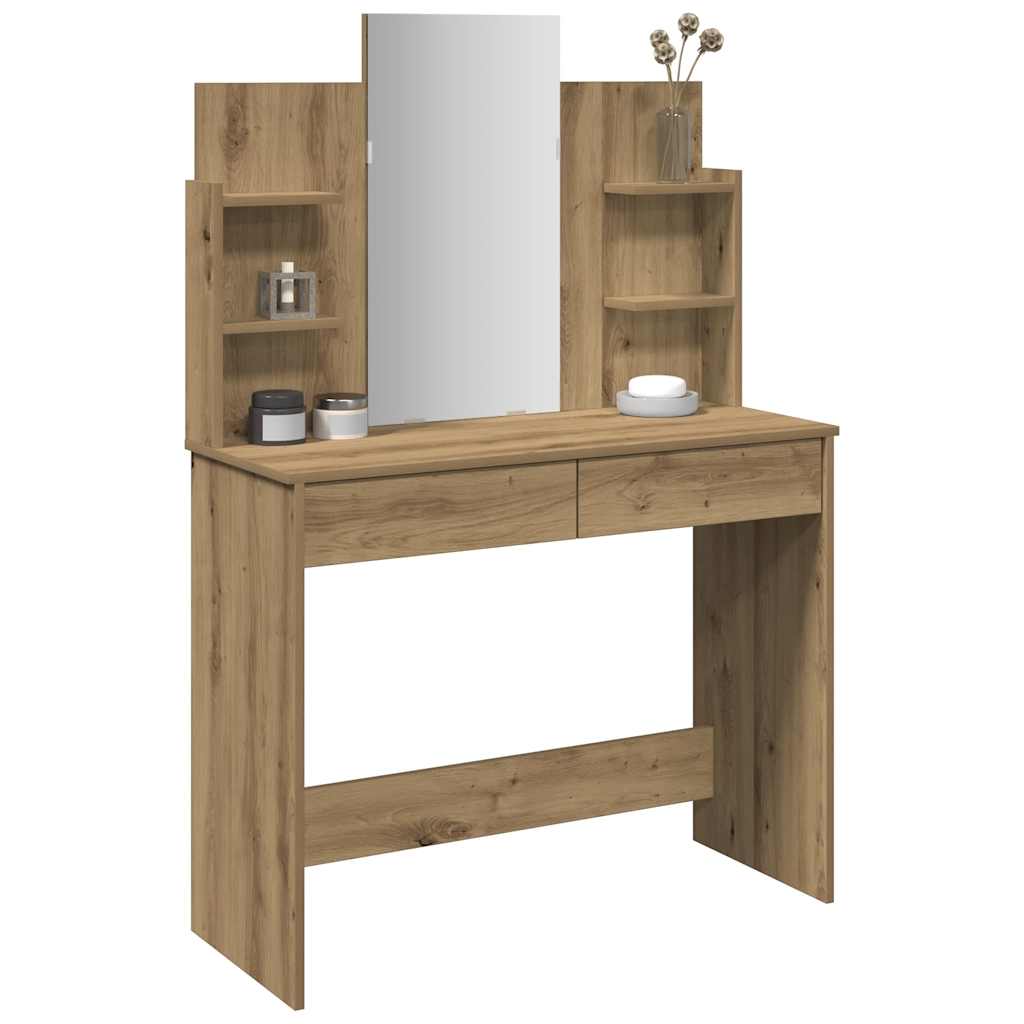 vidaXL Sminkbord med spegel hantverksmässig ek 96x39x142 cm