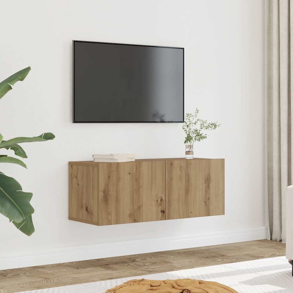 vidaXL Comodă TV de perete, 2 buc. stejar artizanal, 80x30x30 cm