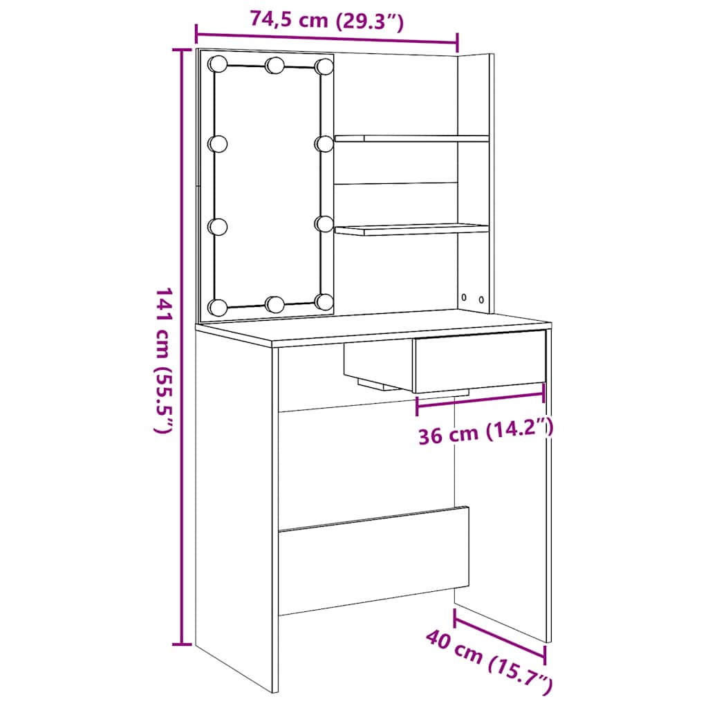 Toaletní stolek s LED dub artisan 74,5x40x141 cm - obrázek 18