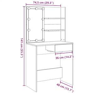 Toaletní stolek s LED dub artisan 74,5x40x141 cm - obrázek 18