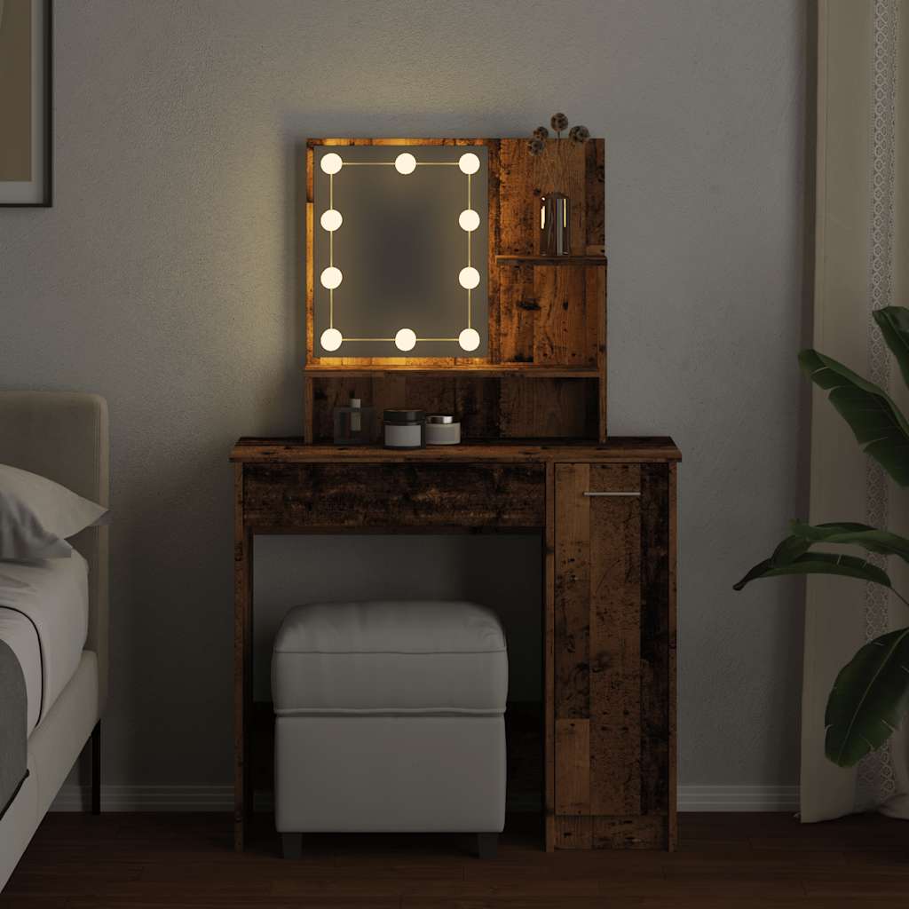 vidaXL antik fa színű LED.es fésülködőasztal 86,5 x 35 x 136 cm