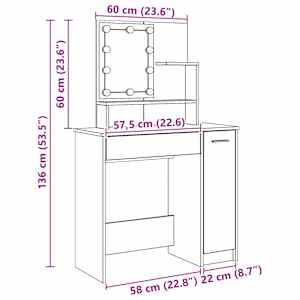 Toaletní stolek s LED dub artisan 86,5x35x136 cm - obrázek 17