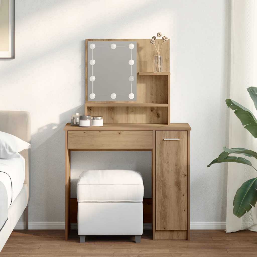vidaXL Schminktisch mit LED-Leuchten Artisan-Eiche 86,5x35x136 cm