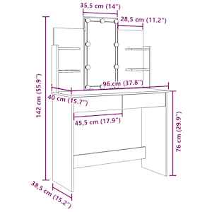 Toaletní stolek s LED osvětlením old wood 96 x 40 x 142 cm - obrázek 17