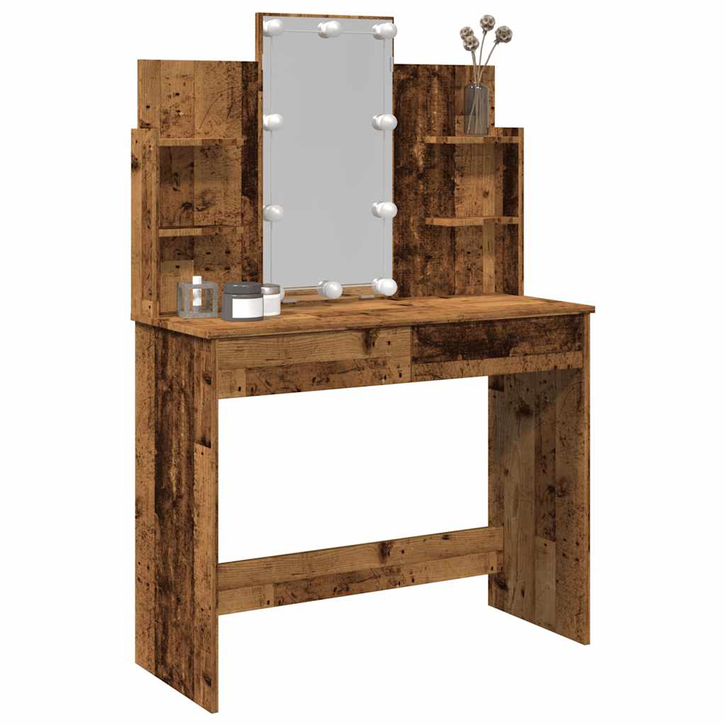 vidaXL Schminktisch mit LED-Leuchten Altholz-Optik 96x40x142 cm