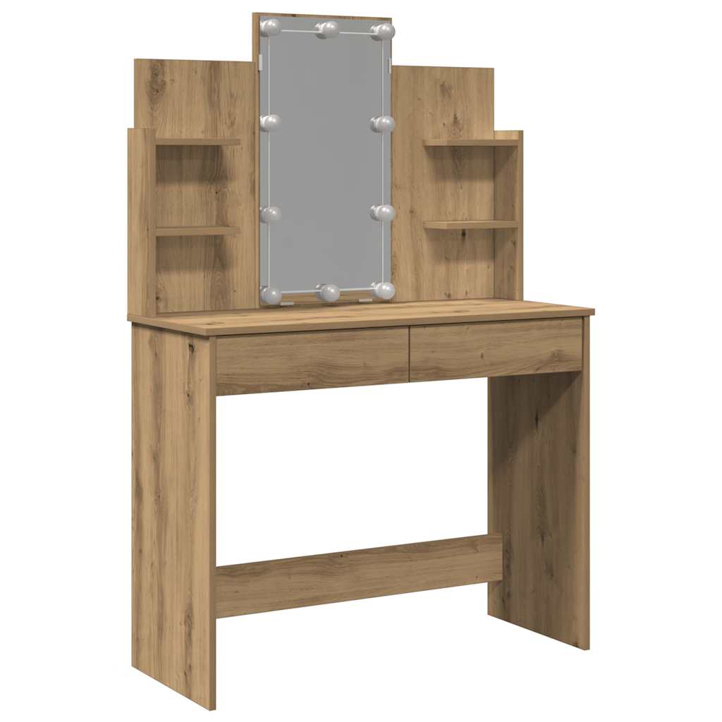 vidaXL Toaletní stolek s LED osvětlením dub artisan 96 x 40 x 142 cm
