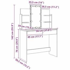 Toaletní stolek s LED osvětlením dub artisan 96 x 40 x 142 cm - obrázek 16