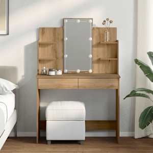 Toaletna mizica z LED lučkami artisan hrast 96x40x142 cm