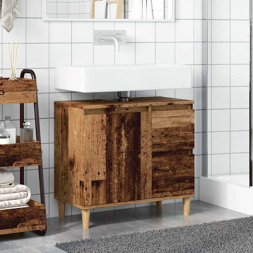 vidaXL Wastafelkast 65x33x60 cm bewerkt hout oud houtkleurig afbeelding