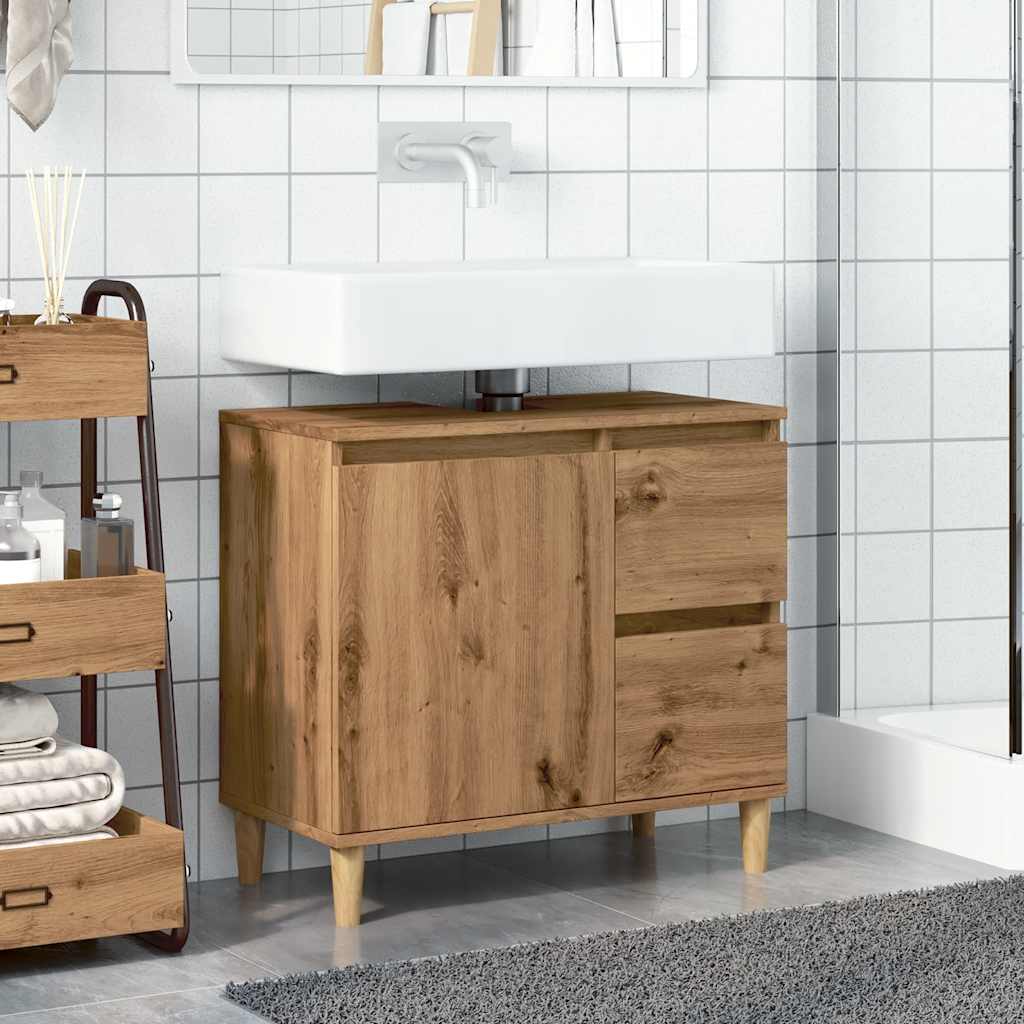 vidaXL Wastafelkast 65x33x60 cm bewerkt hout artisanaal eikenkleurig afbeelding