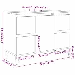 Skříňka pod umyvadlo old wood 80 x 33 x 60 cm kompozitní dřevo - obrázek 10
