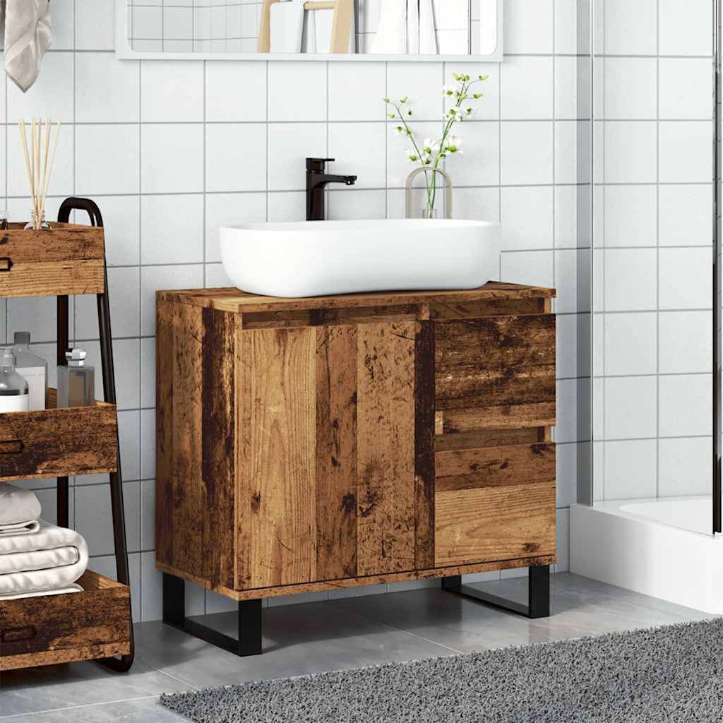 vidaXL Badkamerkast 65x33x60 cm bewerkt hout oud houtkleurig afbeelding