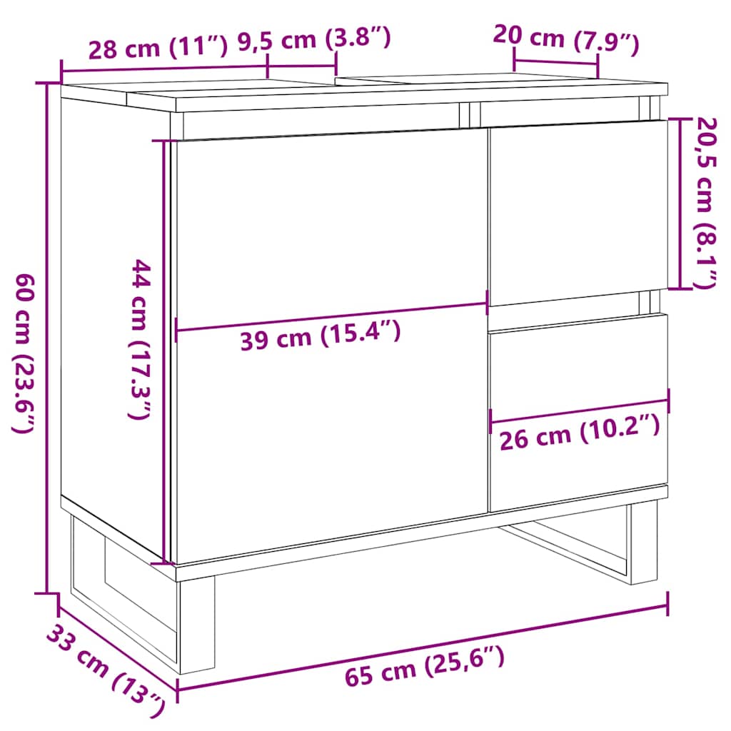 Bathroom Sink Cabinet Engineered Wood size guide