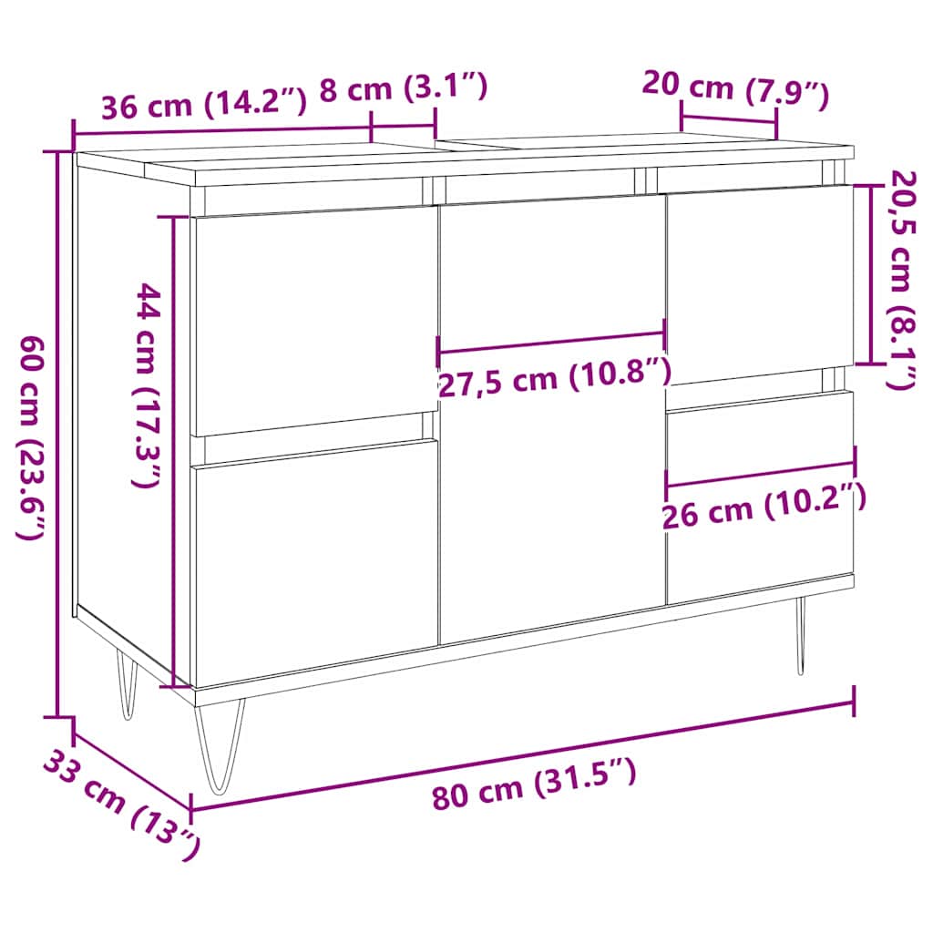 Bathroom Cabinet Engineered Wood size guide
