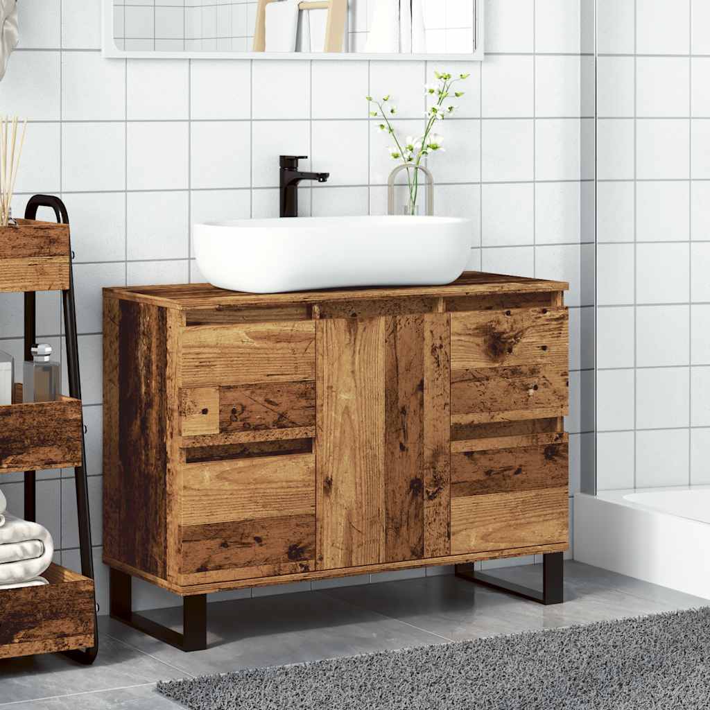 vidaXL Badkamerkast 80x33x60 cm bewerkt hout oud houtkleurig afbeelding