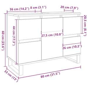 Koupelnová skříňka pod umyvadlo old wood 80x33x60 cm kompozit - obrázek 12
