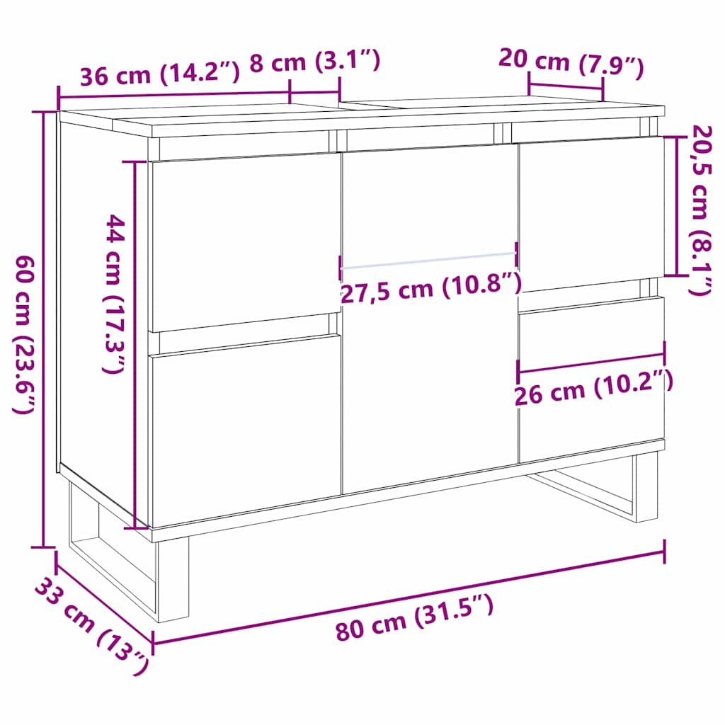 Bathroom Sink Cabinet Engineered Wood size guide