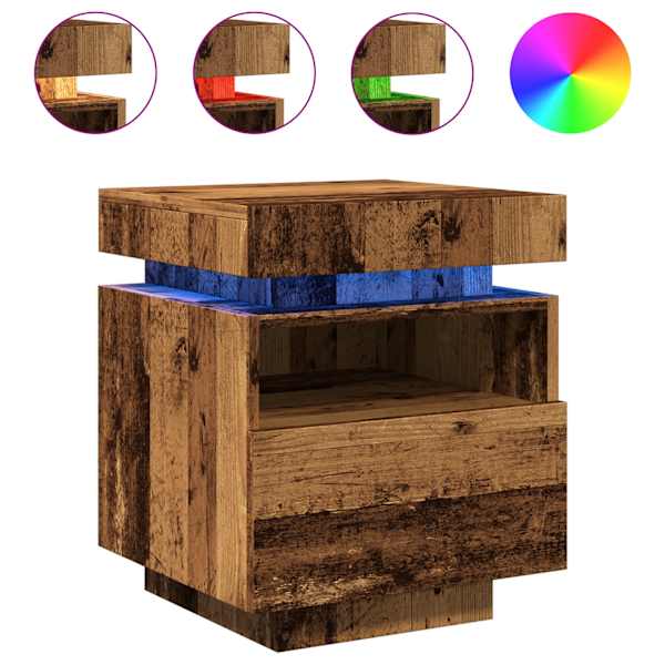 vidaXL LED-valgustitega &ouml;&ouml;kapid 2 tk Vana puit 40x39x48,5 cm