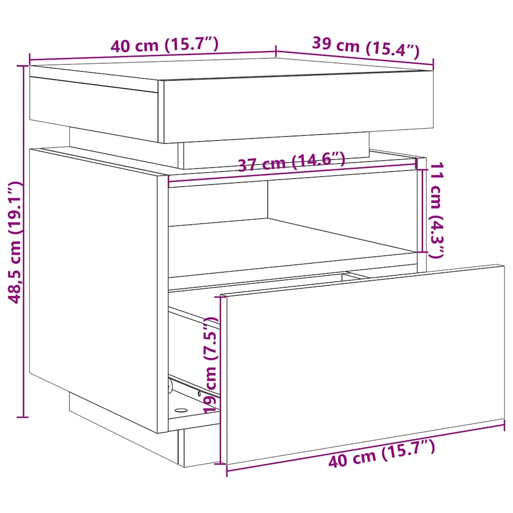Noční stolky s LED osvětlením 2 ks old wood 40 x 39 x 48,5 cm - obrázek 15