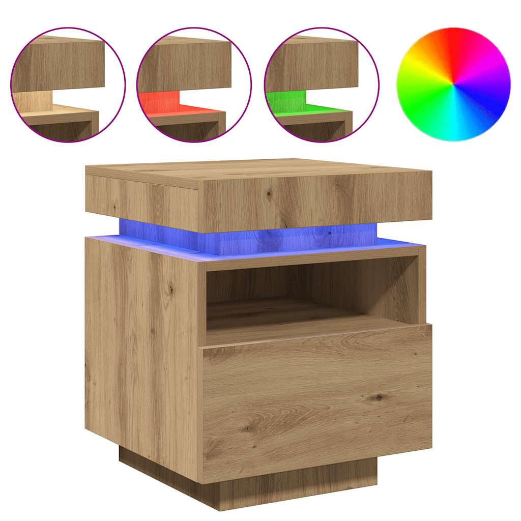 vidaXL Noční stolek s LED osvětlením dub artisan 40 x 39 x 48,5 cm