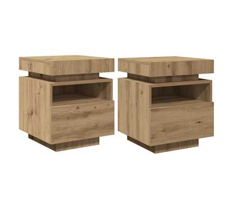 vidaXL 2 db k&eacute;zműves t&ouml;lgy &eacute;jjeliszekr&eacute;ny LED-f&eacute;nyekkel 40x39x48,5 cm